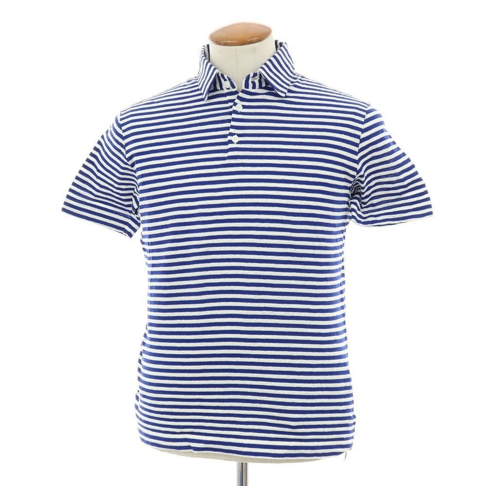 【新品】ザノーネ ZANONE リネンコットン ボーダー 半袖ポロシャツ ブルーxホワイト【 46 】【 状態ランクN 】【 メンズ 】
