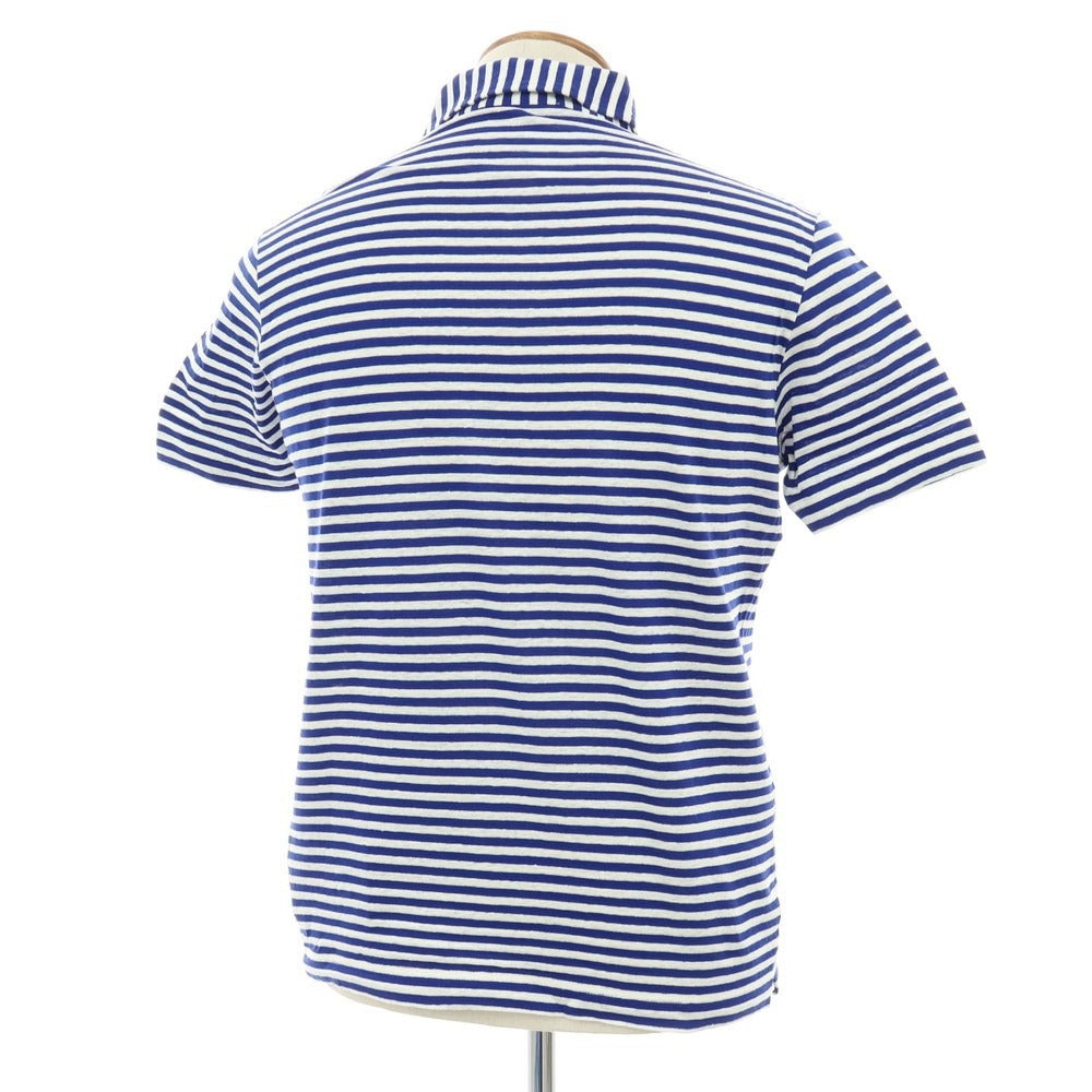 【新品】ザノーネ ZANONE リネンコットン ボーダー 半袖ポロシャツ ブルーxホワイト【 46 】【 状態ランクN 】【 メンズ 】