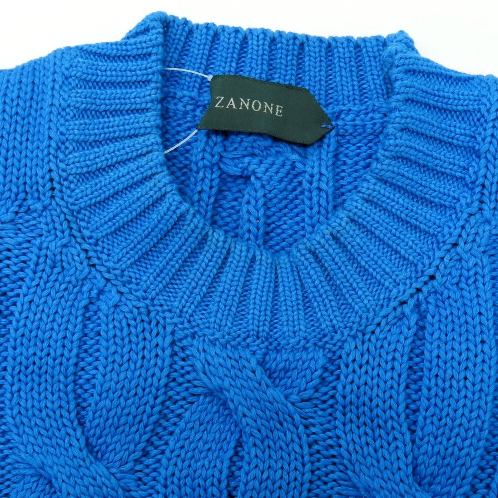 【新品アウトレット】ザノーネ ZANONE ケーブル編み コットン クルーネック プルオーバーニット ブルー【 48 】【 状態ランクN- 】【 メンズ 】