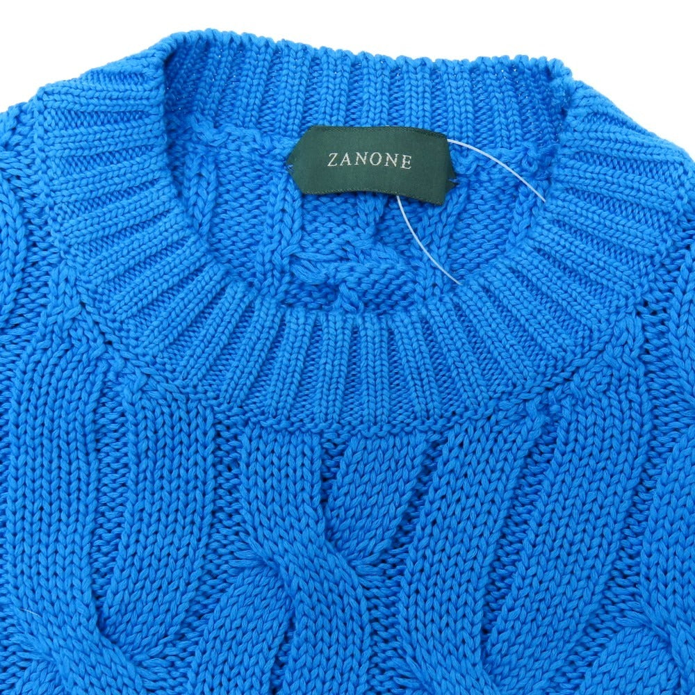 【新品】ザノーネ ZANONE ケーブル編み コットン クルーネック プルオーバーニット ブルー【 52 】【 状態ランクN 】【 メンズ 】