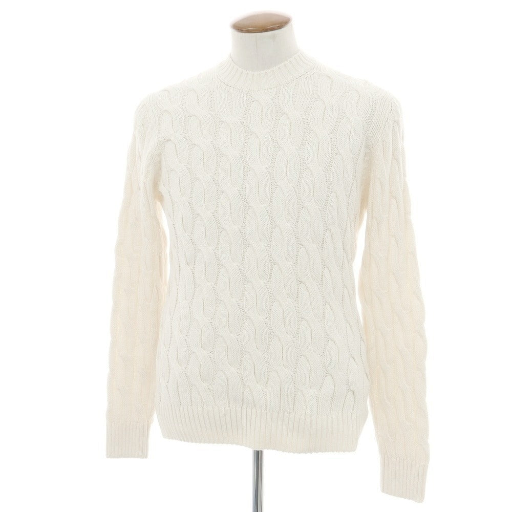 【新品】ザノーネ ZANONE ミドルゲージコットン ケーブル編み クルーネックニット アイボリー【 48 】【 状態ランクN 】【 メンズ 】
