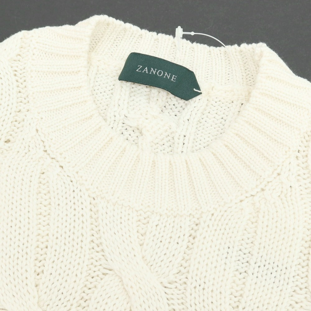 【新品】ザノーネ ZANONE ミドルゲージコットン ケーブル編み クルーネックニット アイボリー【 50 】【 状態ランクN 】【 メンズ 】
