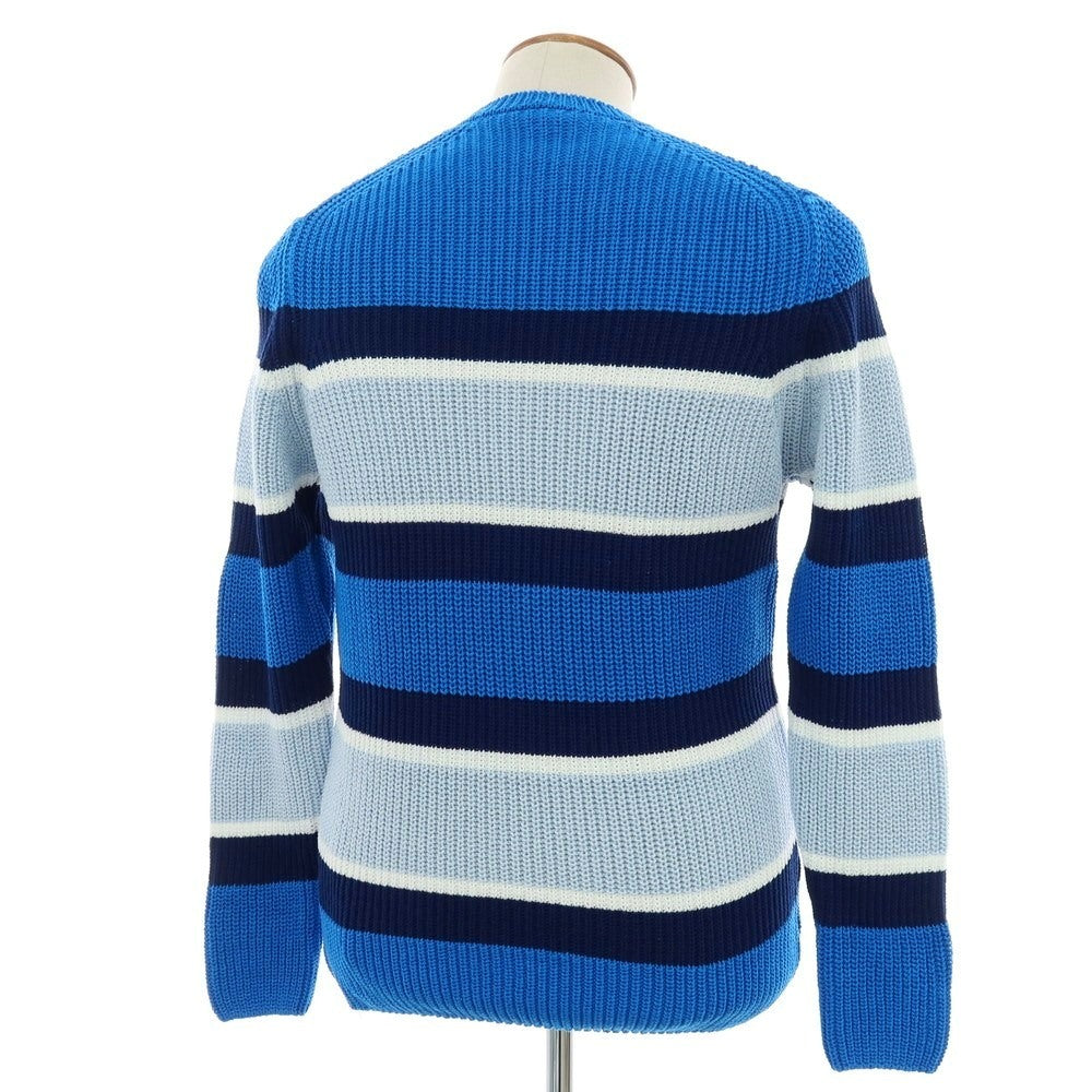 【新品】ザノーネ ZANONE ミドルゲージ コットン ボーダー クルーネック プルオーバーニット ブルーxネイビー【 48 】【 状態ランクN 】【 メンズ 】