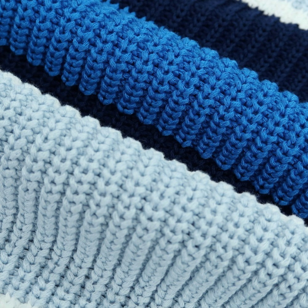 【新品】ザノーネ ZANONE ミドルゲージ コットン ボーダー クルーネック プルオーバーニット ブルーxネイビー【 52 】【 状態ランクN 】【 メンズ 】