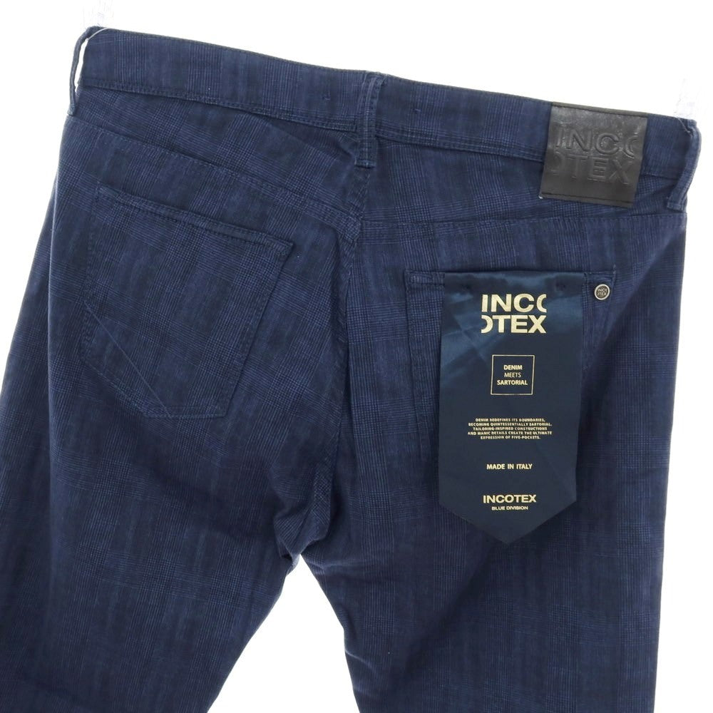 【新品】インコテックス ブルーディヴィジョン INCOTEX BLUE DIVISION ストレッチ コットン グレンチェック 5ポケットパンツ ブルーxブラック【 サイズ33 】【 状態ランクN 】【 メンズ 】