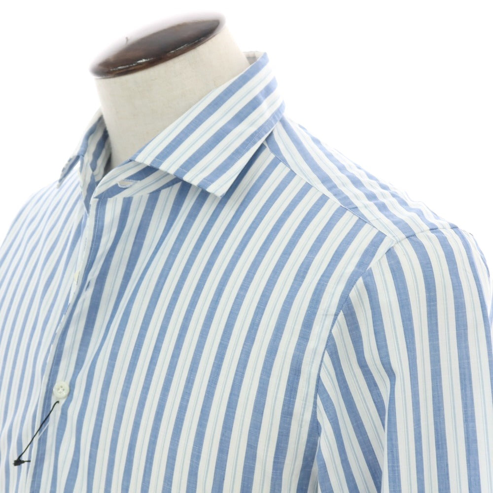 【新品】マリアサンタンジェロ Maria Santangelo MARCELLO コットン ストライプ ワンピースカラーシャツ ブルーxホワイト【 41 】【 状態ランクN 】【 メンズ 】
