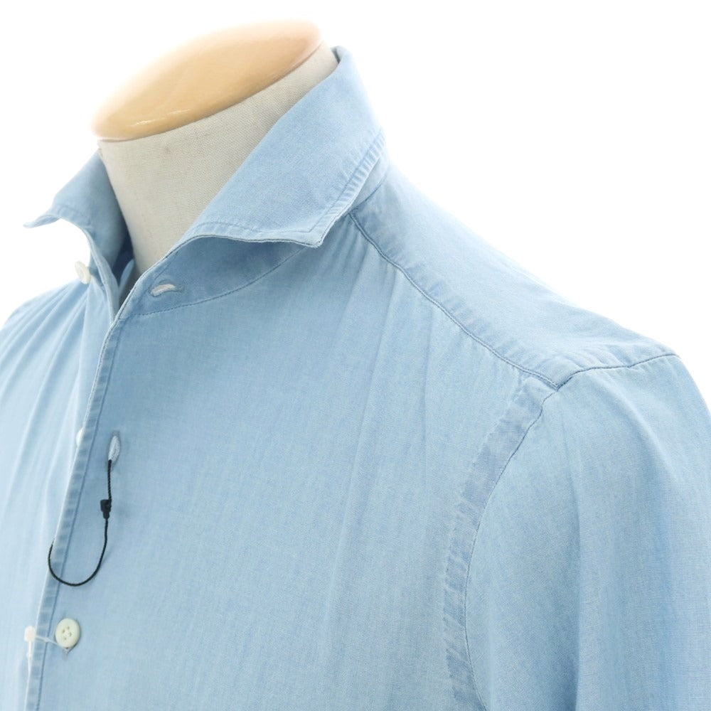 【新品】マリアサンタンジェロ Maria Santangelo MARCELLO シャンブレーコットン カジュアルシャツ ライトブルー【 36 】【 状態ランクN 】【 メンズ 】