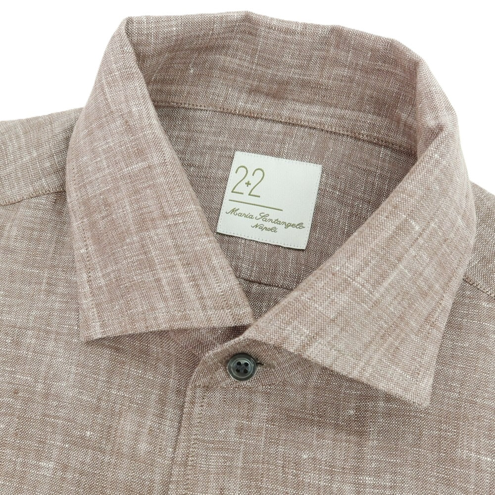【新品】マリアサンタンジェロ Maria Santangelo MARCELLO リネン カジュアルシャツ ブラウン【 37 】【 状態ランクN 】【 メンズ 】
