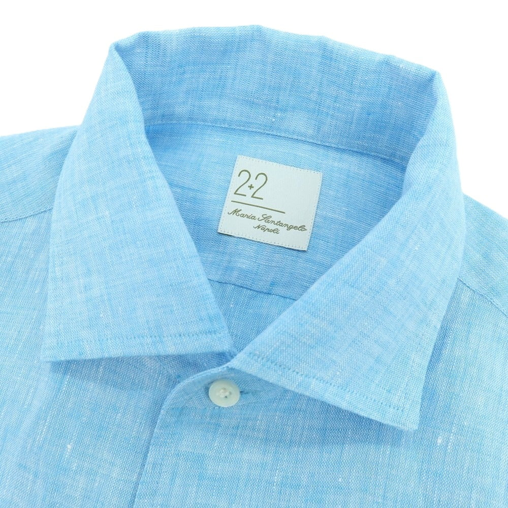 【新品】マリアサンタンジェロ Maria Santangelo MARCELLO リネン カジュアルシャツ ライトブルー【 37 】【 状態ランクN 】【 メンズ 】