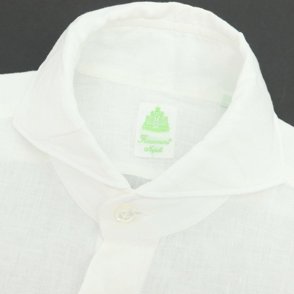 【新品】フィナモレ Finamore SERGIO リネン カッタウェイシャツ ホワイト【 M 】【 状態ランクN 】【 メンズ 】