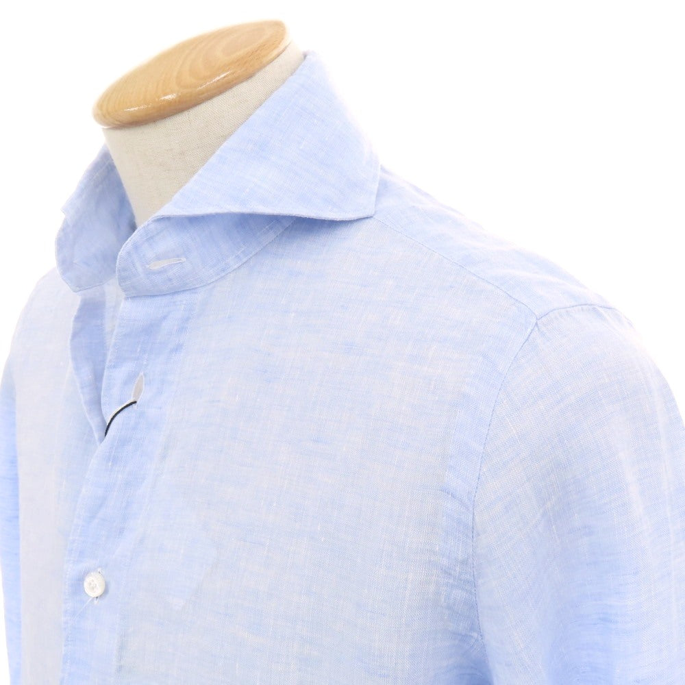 【新品】フィナモレ Finamore SERGIO リネン カッタウェイ カジュアルシャツ ライトブルー【 S 】【 状態ランクN 】【 メンズ 】