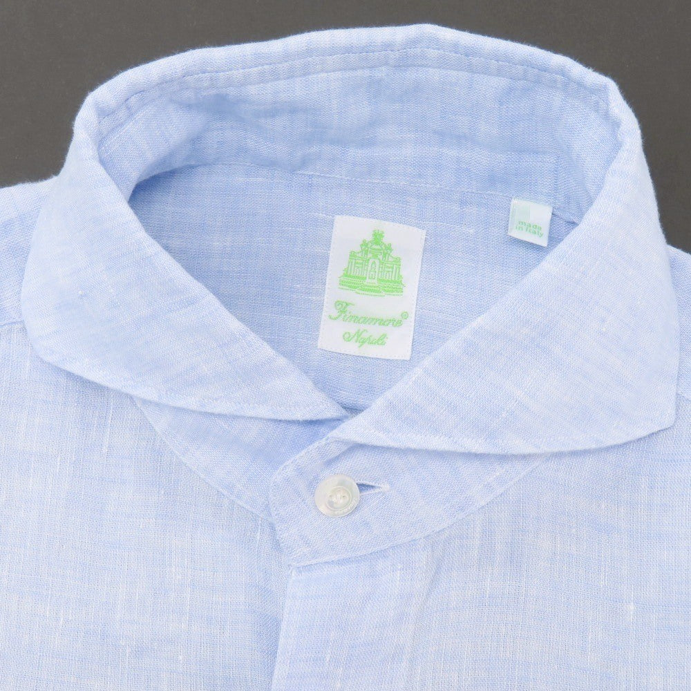 【新品】フィナモレ Finamore SERGIO リネン カッタウェイ カジュアルシャツ ライトブルー【 S 】【 状態ランクN 】【 メンズ 】