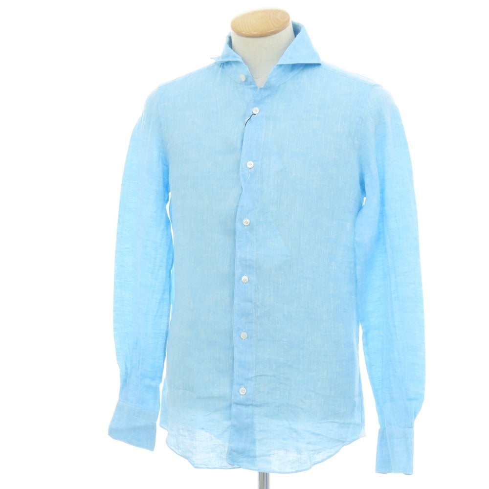 【新品】フィナモレ Finamore SERGIO リネン カッタウェイ カジュアルシャツ ライトブルー【 XS 】【 状態ランクN 】【 メンズ 】