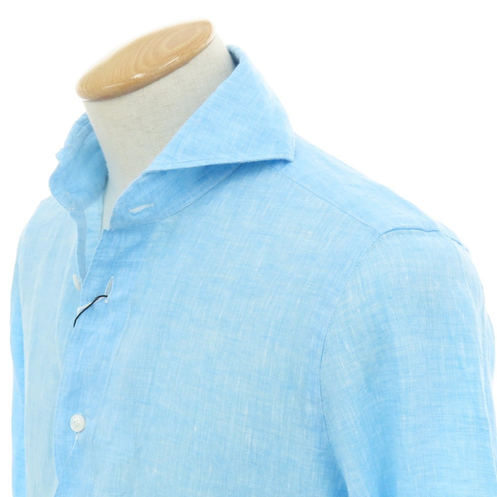 【新品】フィナモレ Finamore SERGIO リネン カッタウェイ カジュアルシャツ ライトブルー【 XS 】【 状態ランクN 】【 メンズ 】