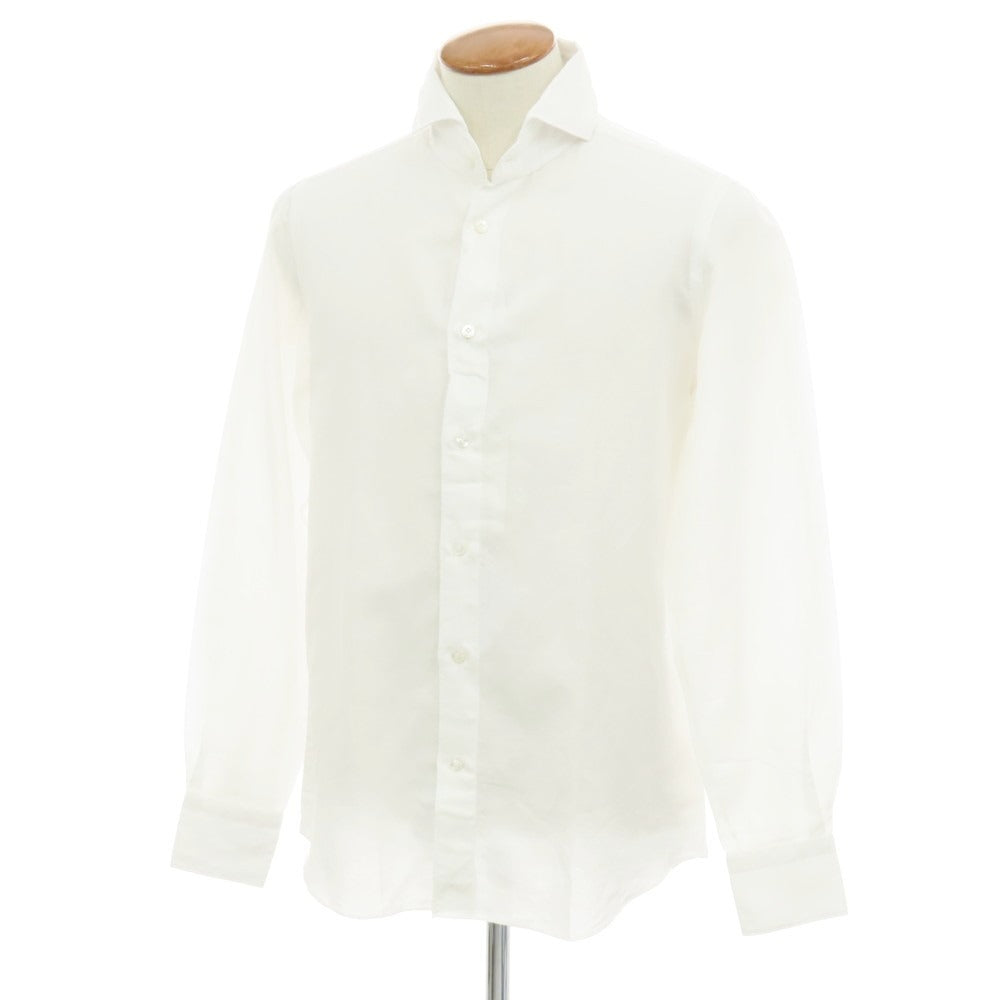 【新品】フィナモレ Finamore SERGIO CARLO RIVA コットンリネン カッタウェイ カジュアルシャツ ホワイト【 M 】【 状態ランクN 】【 メンズ 】