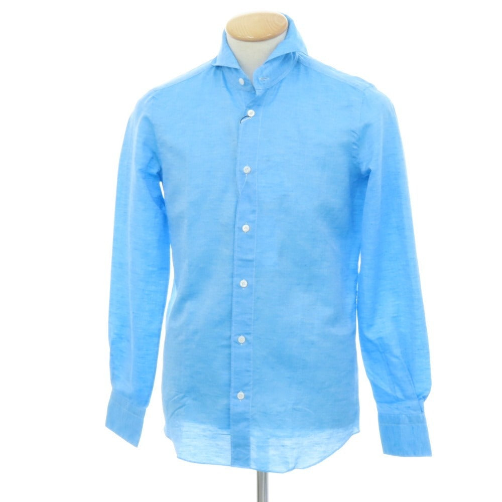 【新品】フィナモレ Finamore SERGIO CARLO RIVA コットンリネン カッタウェイシャツ ライトブルー【 サイズXS 】【 状態ランクN 】【 メンズ 】