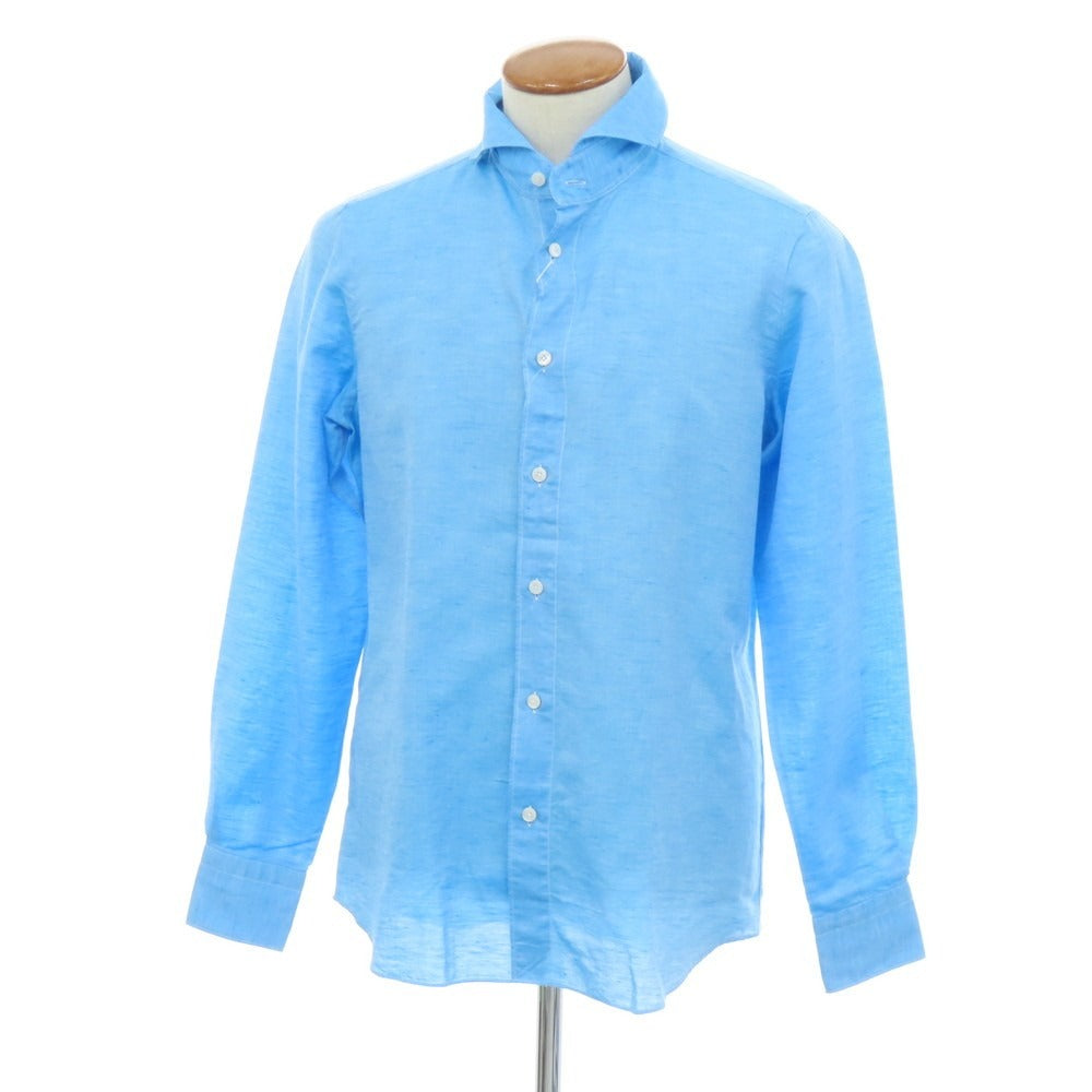 【新品】フィナモレ Finamore SERGIO CARLO RIVA コットンリネン カッタウェイシャツ ライトブルー【 M 】【 状態ランクN 】【 メンズ 】