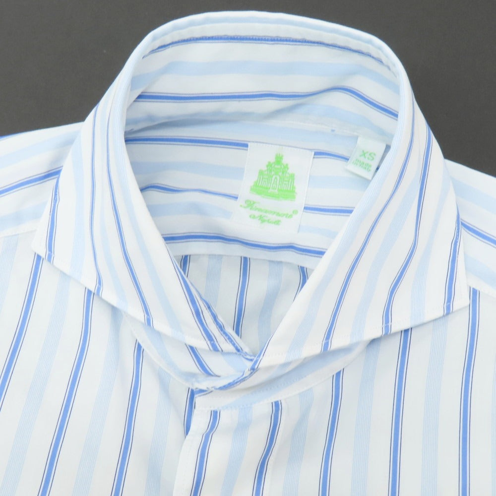 【新品】フィナモレ Finamore SERGIO ストライプ カッタウェイシャツ ブルーxホワイト【 XS 】【 状態ランクN 】【 メンズ 】