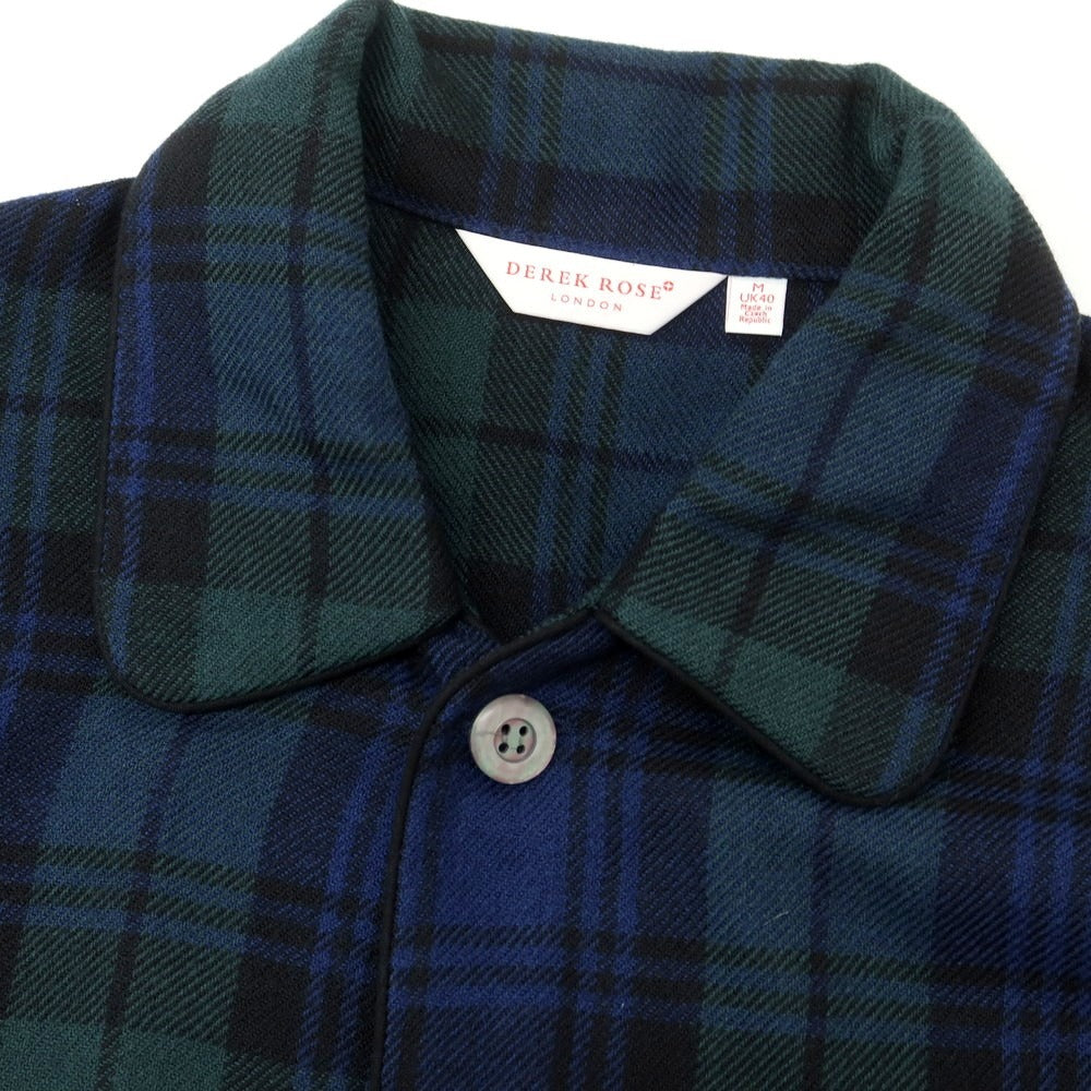 【中古】デレク ローズ Derek Rose ウール チェック パジャマシャツ グリーンxネイビーブルー【 M 】【 状態ランクA 】【 メンズ 】