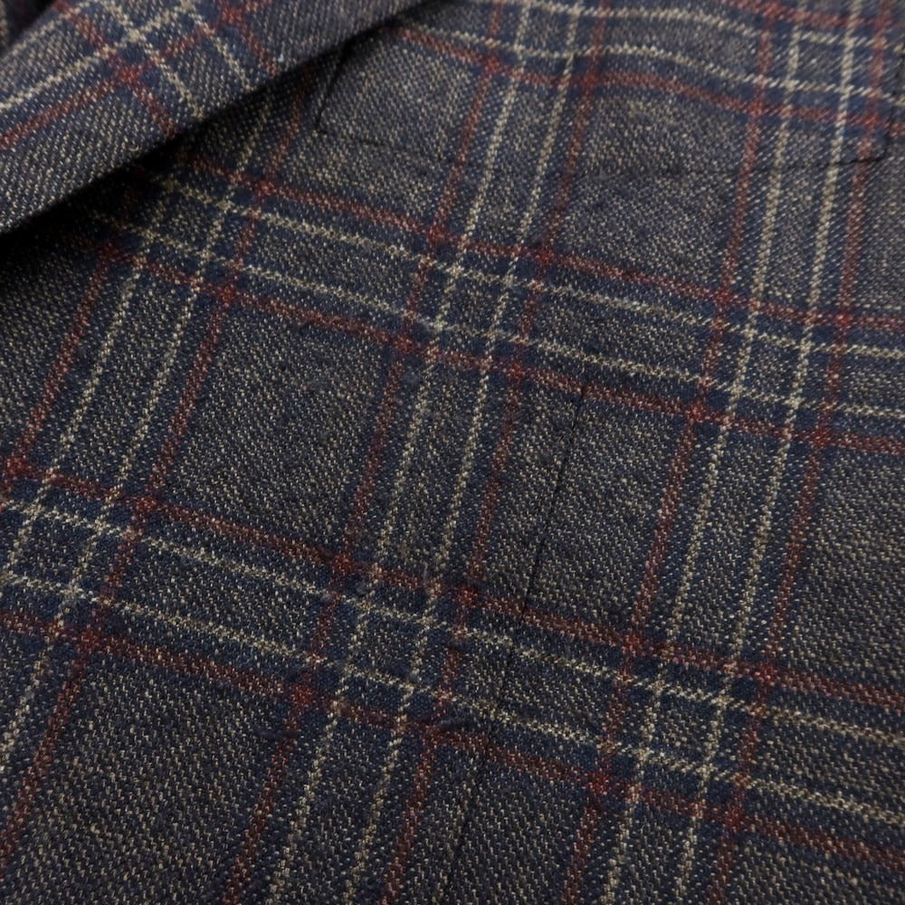 【中古】トゥモローランド TOMORROWLAND シルクカシミヤ チェック テーラードジャケット ネイビー×ベージュxマルーン【 52 】【 状態ランクB 】【 メンズ 】