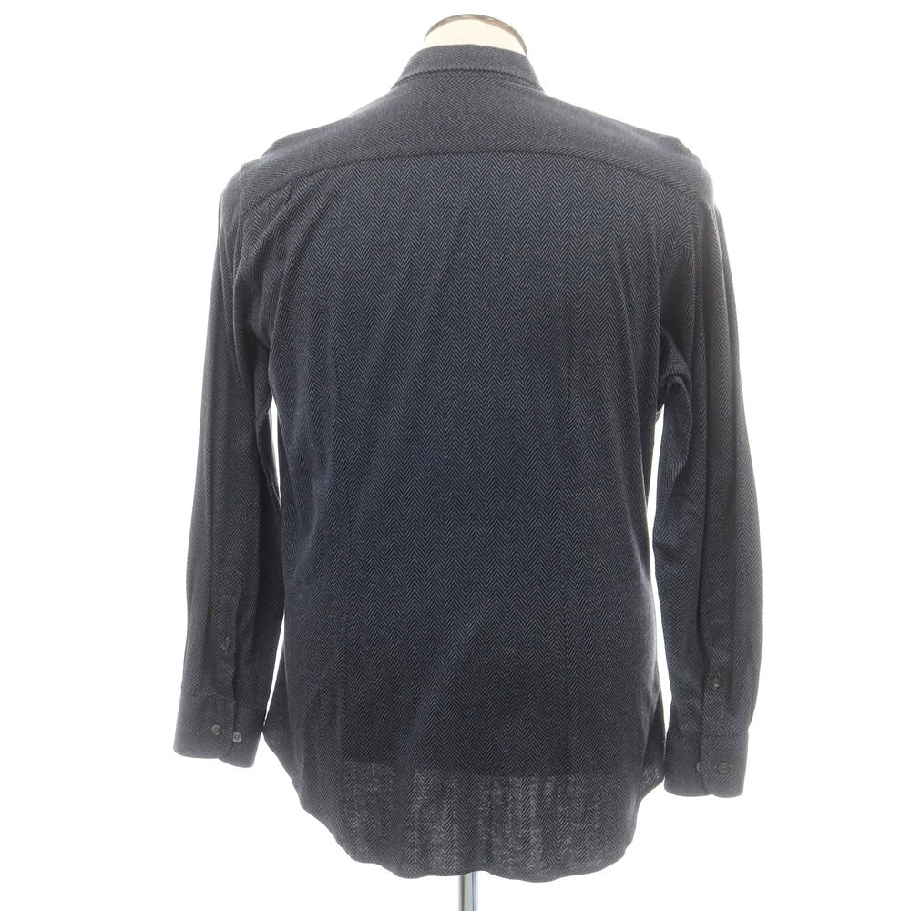 【中古】ジョルジオアルマーニ GIORGIO ARMANI コットン ヘリンボーン織り スナップダウン カジュアルシャツ ネイビーxグレー【 43 】【 状態ランクB 】【 メンズ 】