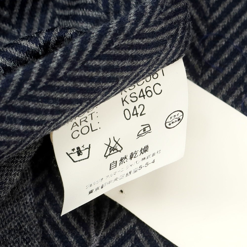 【中古】ジョルジオアルマーニ GIORGIO ARMANI コットン ヘリンボーン織り スナップダウン カジュアルシャツ ネイビーxグレー【 43 】【 状態ランクB 】【 メンズ 】