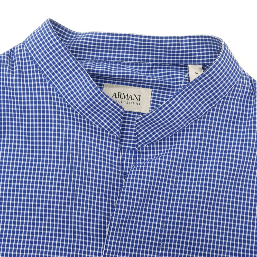【中古】【未使用】アルマーニ コレッツォーニ ARMANI COLLEZIONI ストレッチ コットンナイロン チェック カジュアルシャツ ブルーxホワイト【 M 】【 状態ランクS 】【 メンズ 】