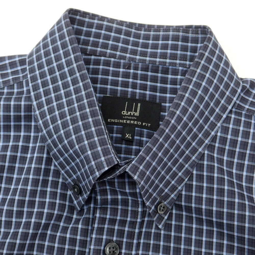 【中古】ダンヒル Dunhill コットン チェック ボタンダウン カジュアルシャツ ダークグレーxライトブルー【 XL 】【 状態ランクB 】【 メンズ 】