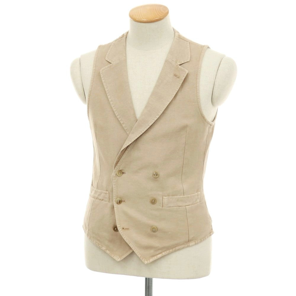 【中古】エルビーエム1911 L.B.M.1911 リネンコットン ヘリンボーン ダブル カジュアル系ジレ ベスト ベージュ【サイズ44 R】【 状態ランクB 】【 メンズ 】