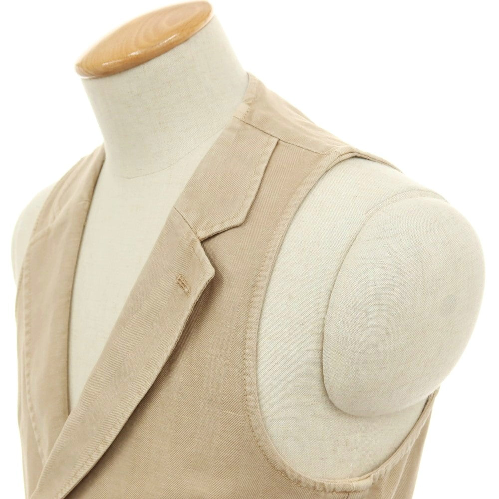 【中古】エルビーエム1911 L.B.M.1911 リネンコットン ヘリンボーン ダブル カジュアル系ジレ ベスト ベージュ【サイズ44 R】【 状態ランクB 】【 メンズ 】