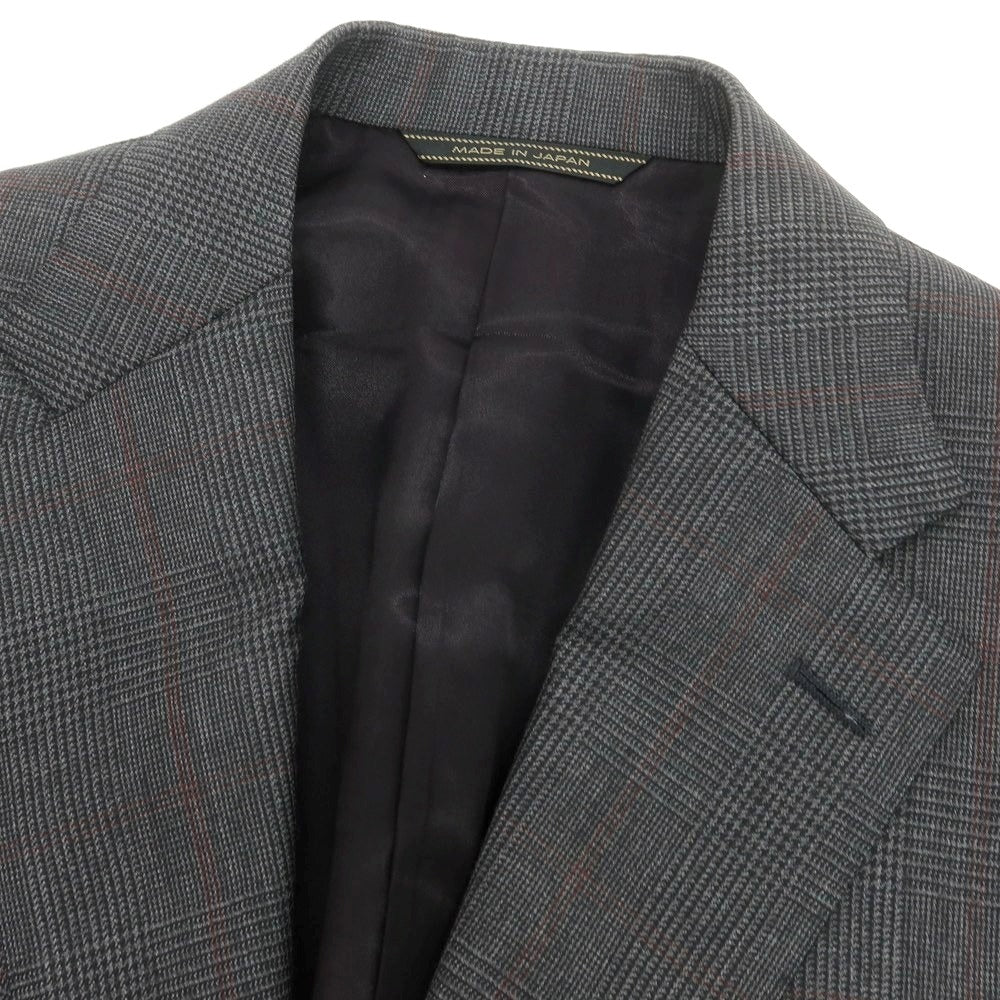 【中古】ダーバン D’URBAN ウール チェック 2つボタンスーツ ダークグレーxレッド【 AB4 】【 状態ランクC 】【 メンズ 】