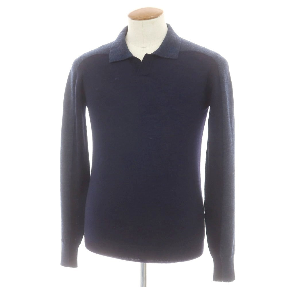 【中古】ロベルトコリーナ ROBERTO COLLINA ハイゲージ ウール スキッパー 長袖 ポロニット ネイビー【 46 】【 状態ランクB 】【 メンズ 】