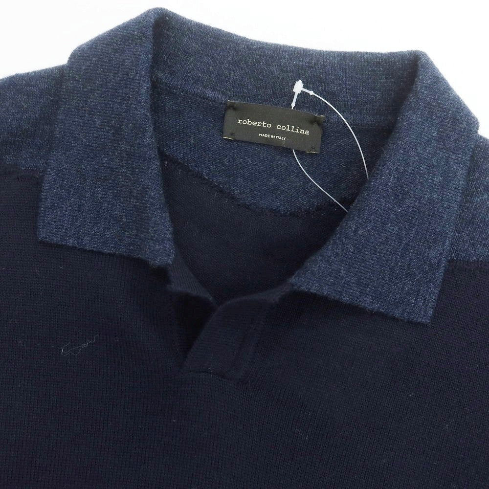 【中古】ロベルトコリーナ ROBERTO COLLINA ハイゲージ ウール スキッパー 長袖 ポロニット ネイビー【 46 】【 状態ランクB 】【 メンズ 】