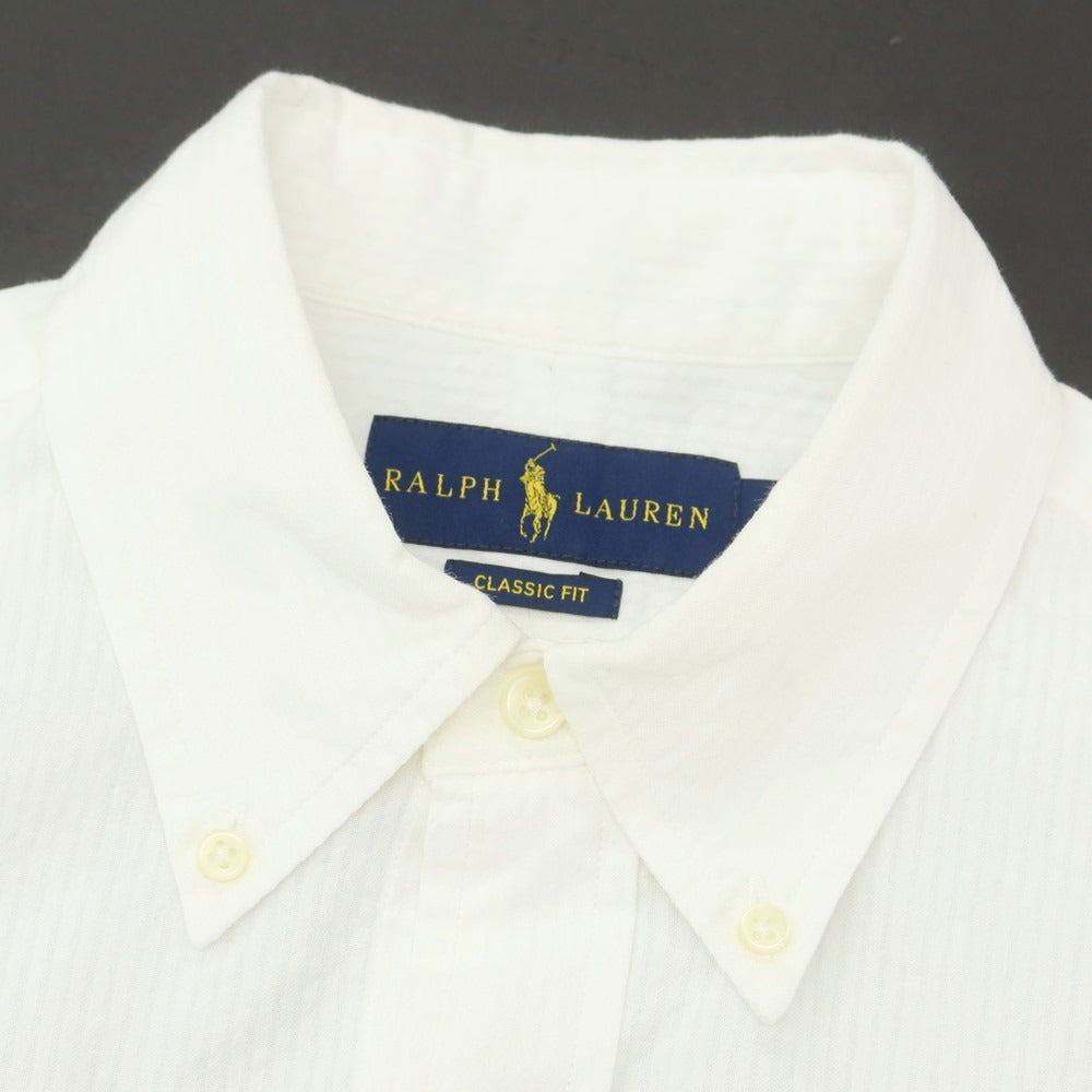 【中古】ラルフローレン RALPH LAUREN コットン シアサッカー ストライプ ボタンダウン カジュアルシャツ ホワイト【 S 】【 状態ランクB 】【 メンズ 】