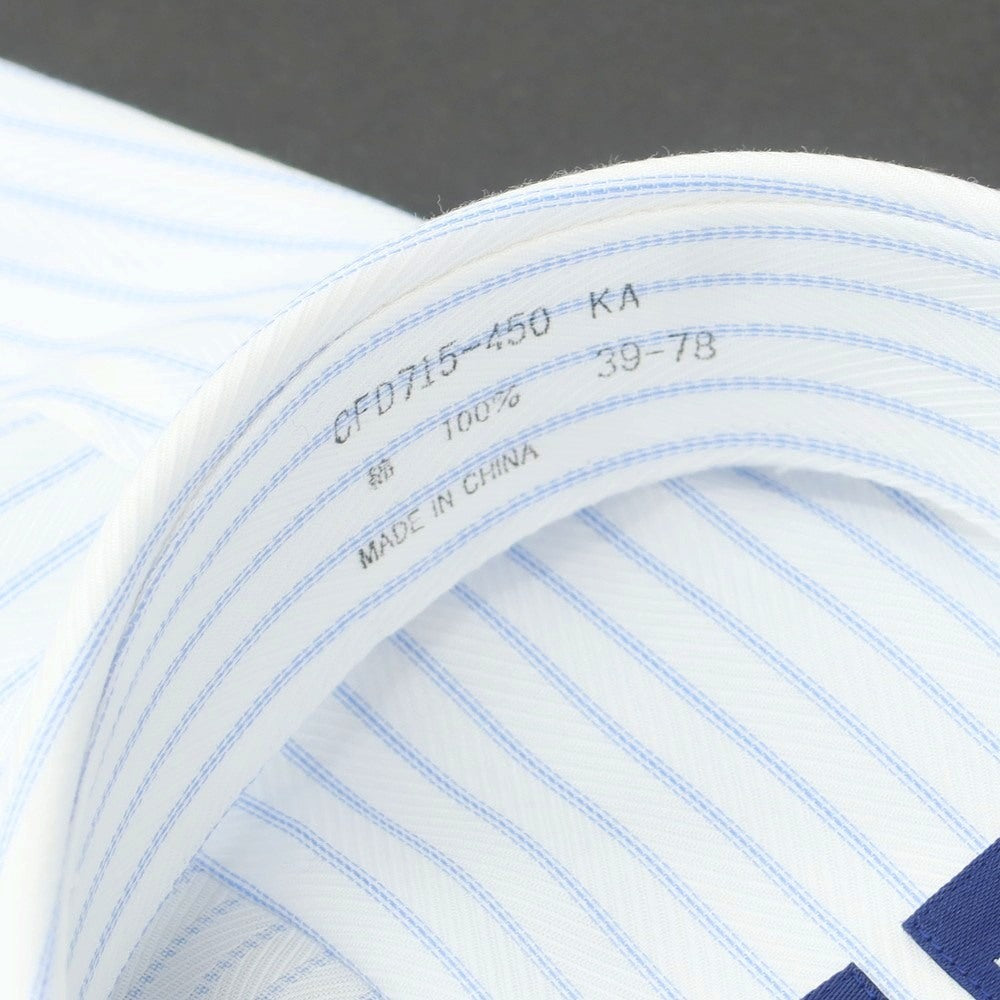 【中古】【未使用】チョーヤ CHOYA コットン ストライプ ボタンダウン ドレスシャツ ホワイトxブルー【 39-78 】【 状態ランクS 】【 メンズ 】