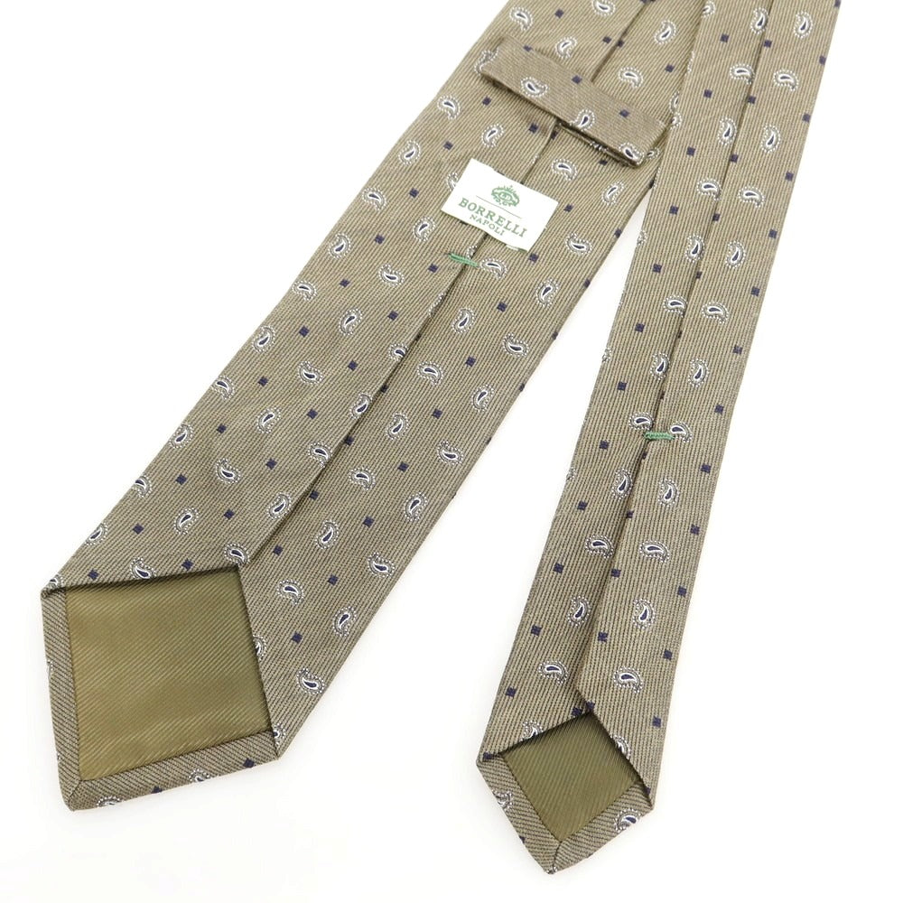 【中古】ルイジ ボレッリ Luigi Borrelli シルク ペイズリー柄ネクタイ カーキxネイビー【 状態ランクB 】【 メンズ 】
