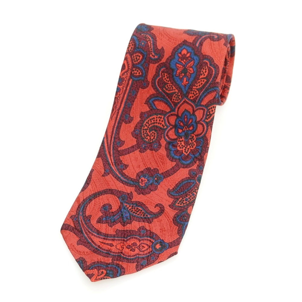 【中古】エトロ ETRO シルク ペイズリー柄ネクタイ レッドxブルー【 状態ランクB 】【 メンズ 】