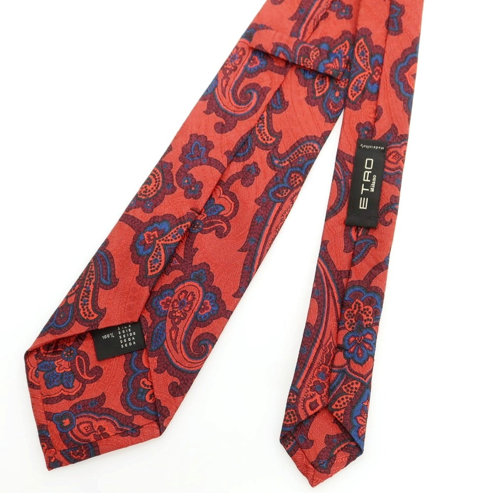 【中古】エトロ ETRO シルク ペイズリー柄ネクタイ レッドxブルー【 状態ランクB 】【 メンズ 】
