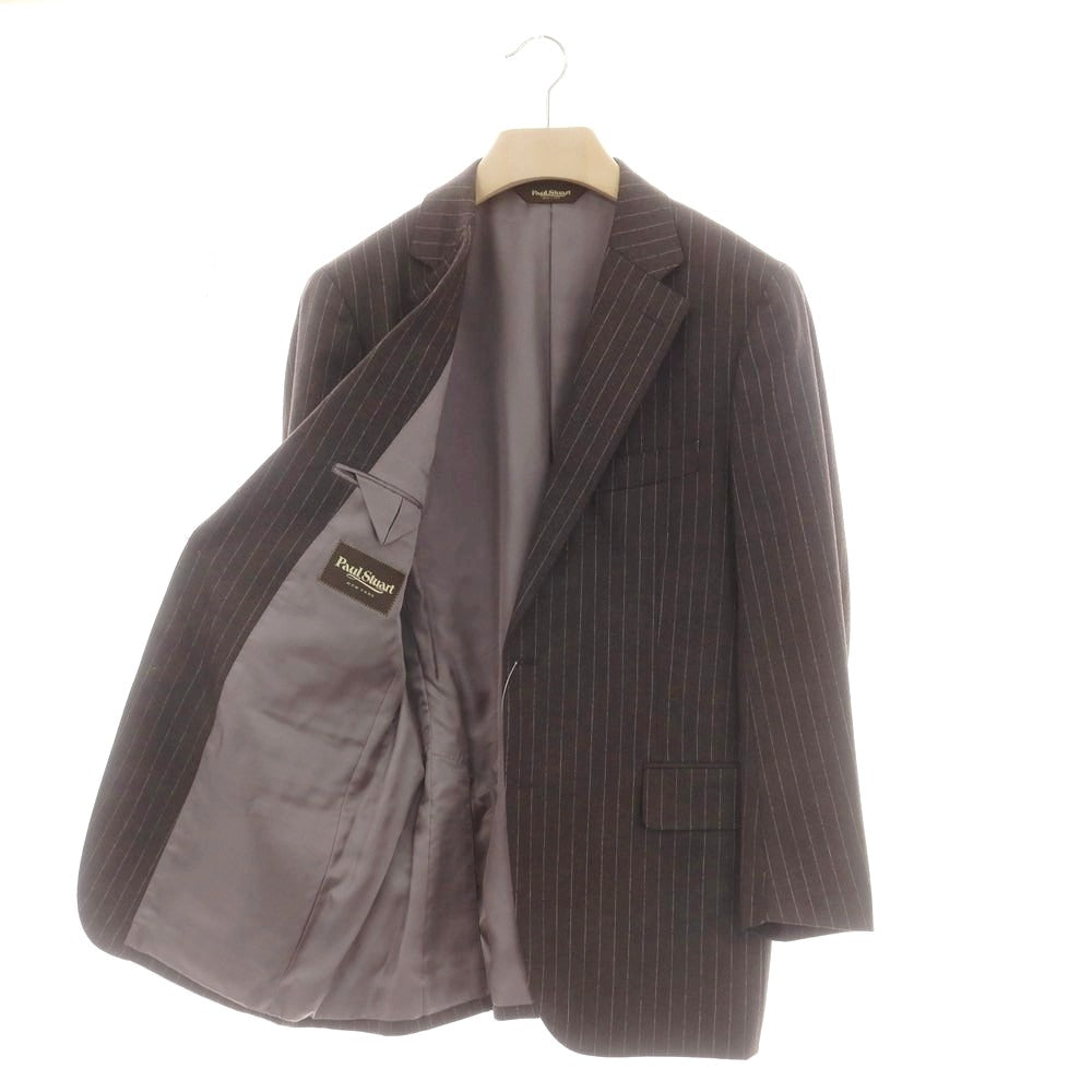 【中古】ポールスチュアート PAUL STUART ウール ストライプ 2つボタンスーツ ブラウンxホワイト【 上48L/下88 】【 状態ランクC 】【 メンズ 】