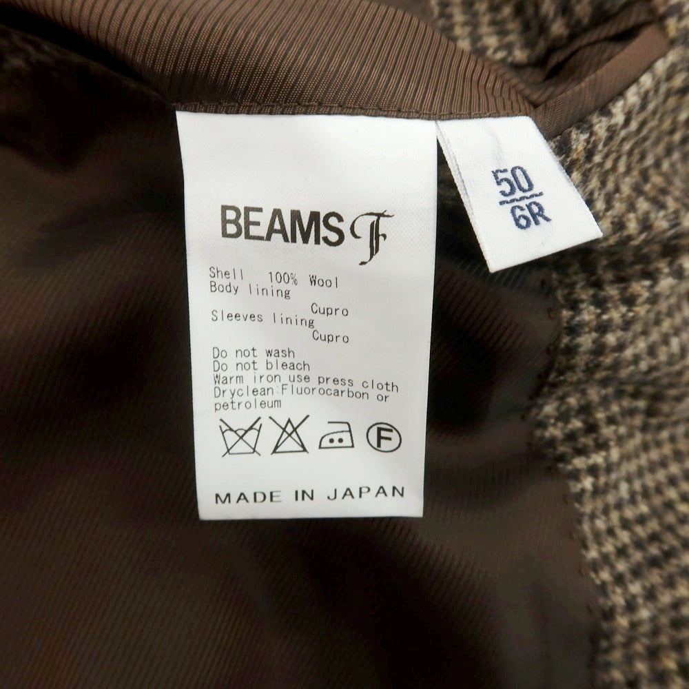 【中古】ビームスエフ BEAMS F ウール ハウンドトゥース 3つボタンスーツ ベージュxブラウン【 50 】【 状態ランクB 】【 メンズ 】