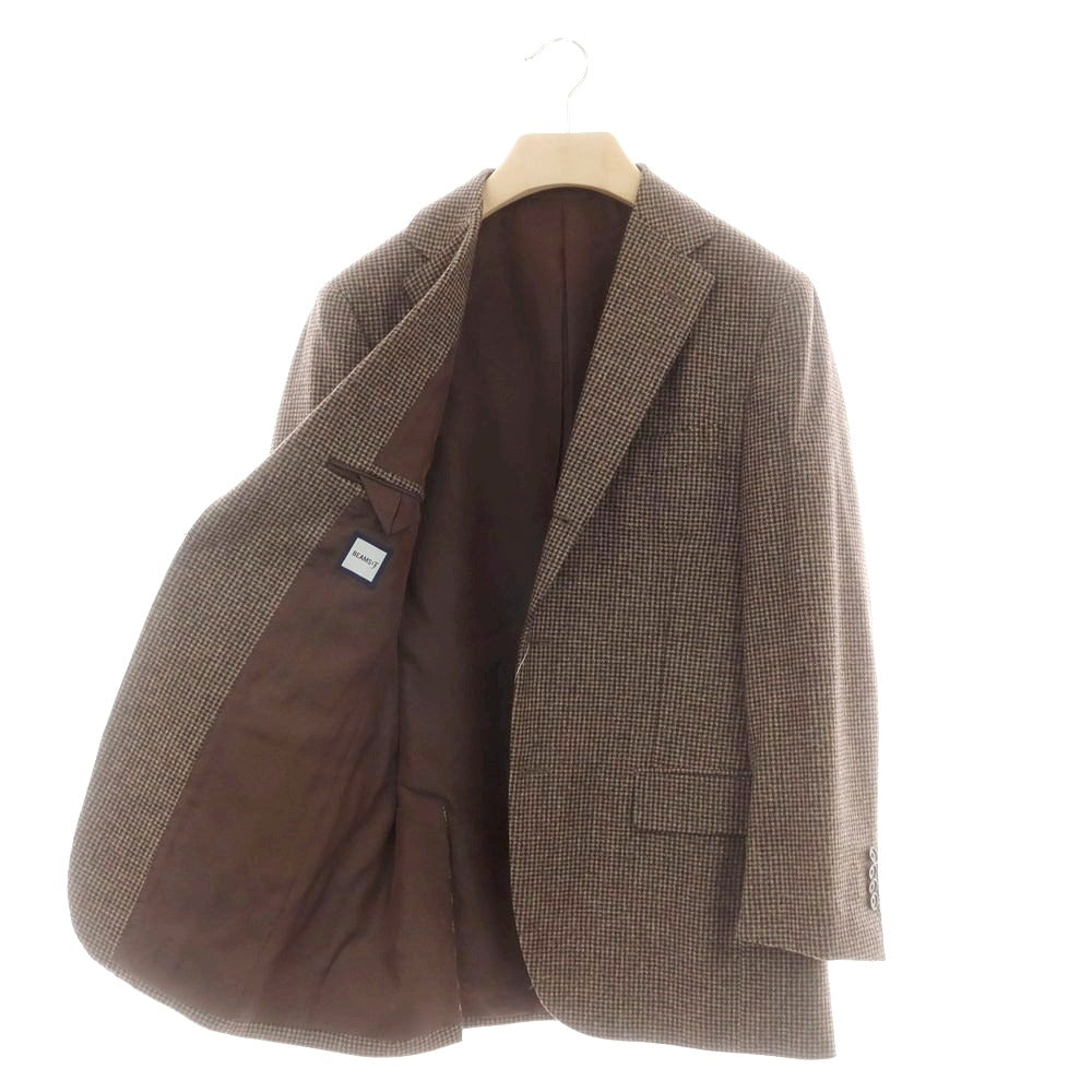 【中古】ビームスエフ BEAMS F ウール ハウンドトゥース 3つボタンスーツ ベージュxブラウン【 50 】【 状態ランクB 】【 メンズ 】