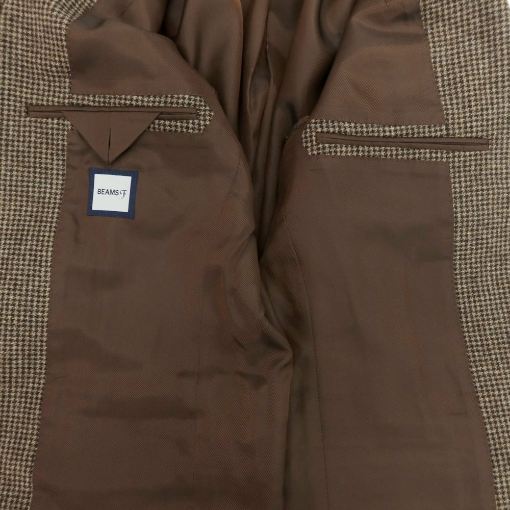 【中古】ビームスエフ BEAMS F ウール ハウンドトゥース 3つボタンスーツ ベージュxブラウン【 50 】【 状態ランクB 】【 メンズ 】