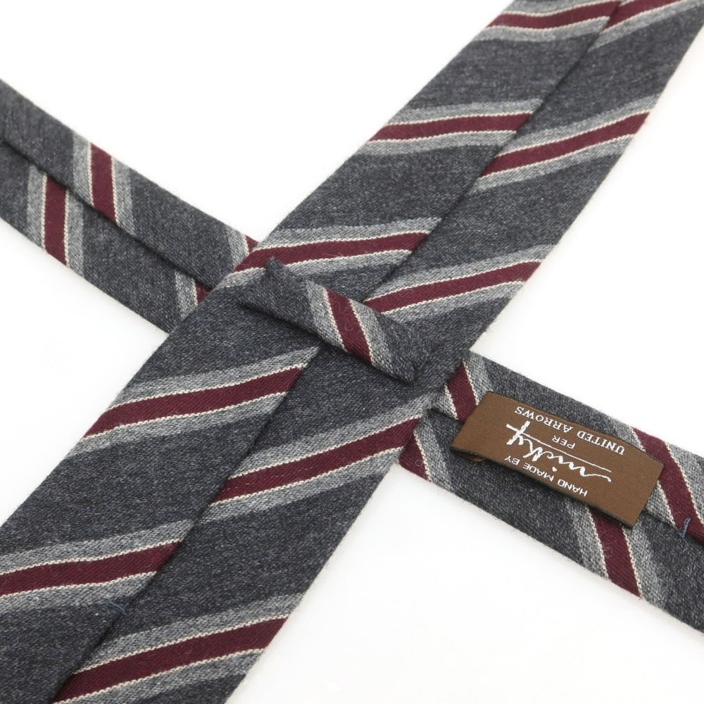 【中古】ニッキー nicky UNITED ARROWS別注 カシミヤウールシルク ストライプ柄ネクタイ ダークグレーxワインレッド【 状態ランクB 】【 メンズ 】