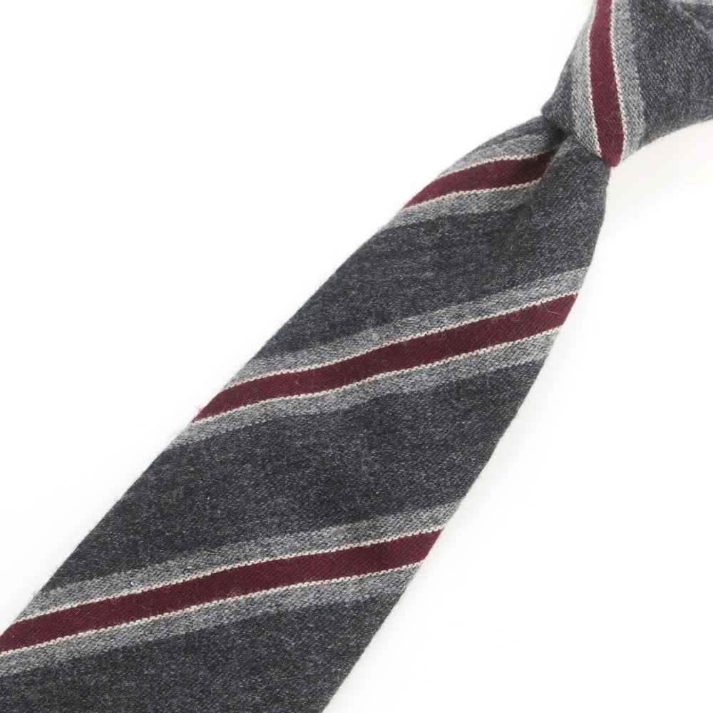 【中古】ニッキー nicky UNITED ARROWS別注 カシミヤウールシルク ストライプ柄ネクタイ ダークグレーxワインレッド【 状態ランクB 】【 メンズ 】