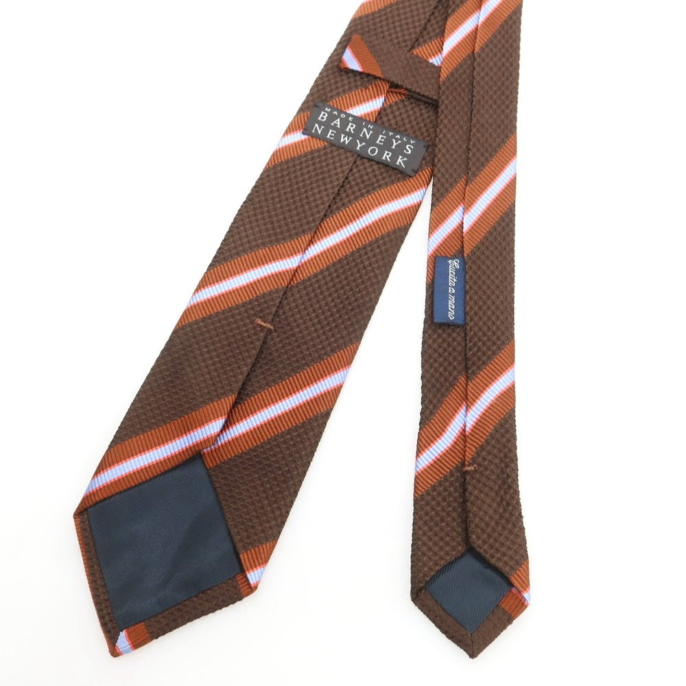 【中古】バーニーズニューヨーク BARNEYS NEWYORK シルク ストライプ柄ネクタイ ダークブラウンxライトブルー【 状態ランクB 】【 メンズ 】