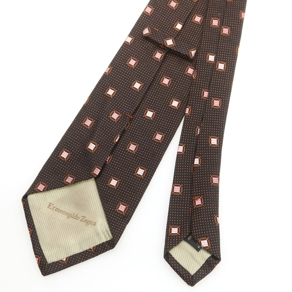 【中古】エルメネジルドゼニア Ermenegildo Zegna シルク 小紋柄ネクタイ ブラックxブラウン×ピンク【 状態ランクB 】【 メンズ 】