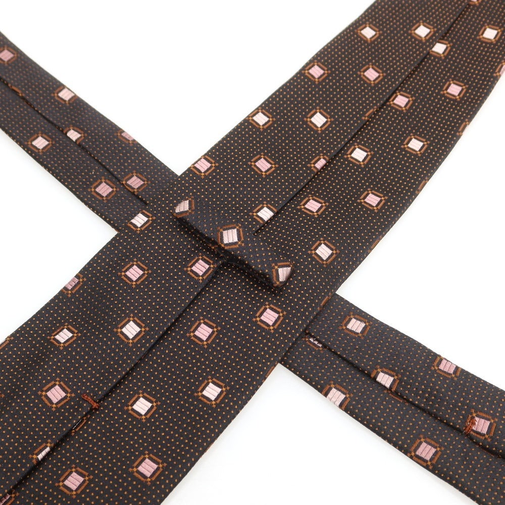【中古】エルメネジルドゼニア Ermenegildo Zegna シルク 小紋柄ネクタイ ブラックxブラウン×ピンク【 状態ランクB 】【 メンズ 】
