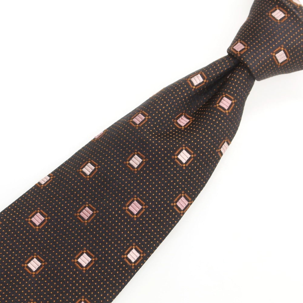 【中古】エルメネジルドゼニア Ermenegildo Zegna シルク 小紋柄ネクタイ ブラックxブラウン×ピンク【 状態ランクB 】【 メンズ 】
