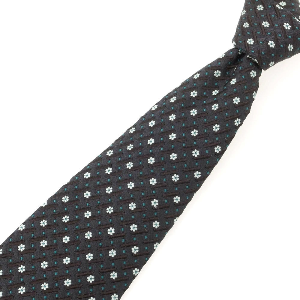 【中古】マニファトーレ クラバッテ Manifatture Cravatte シルク 花小紋柄ネクタイ ブラックxグリーン【 状態ランクB 】【 メンズ 】