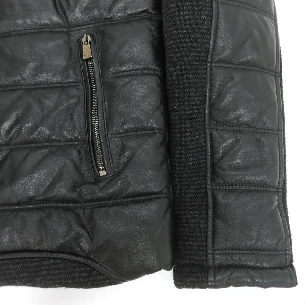 【中古】ヤコブコーエン JACOB COHEN シープスキンレザー×ニット フーデッドブルゾン ブラック【 46 】【 状態ランクB 】【 メンズ 】